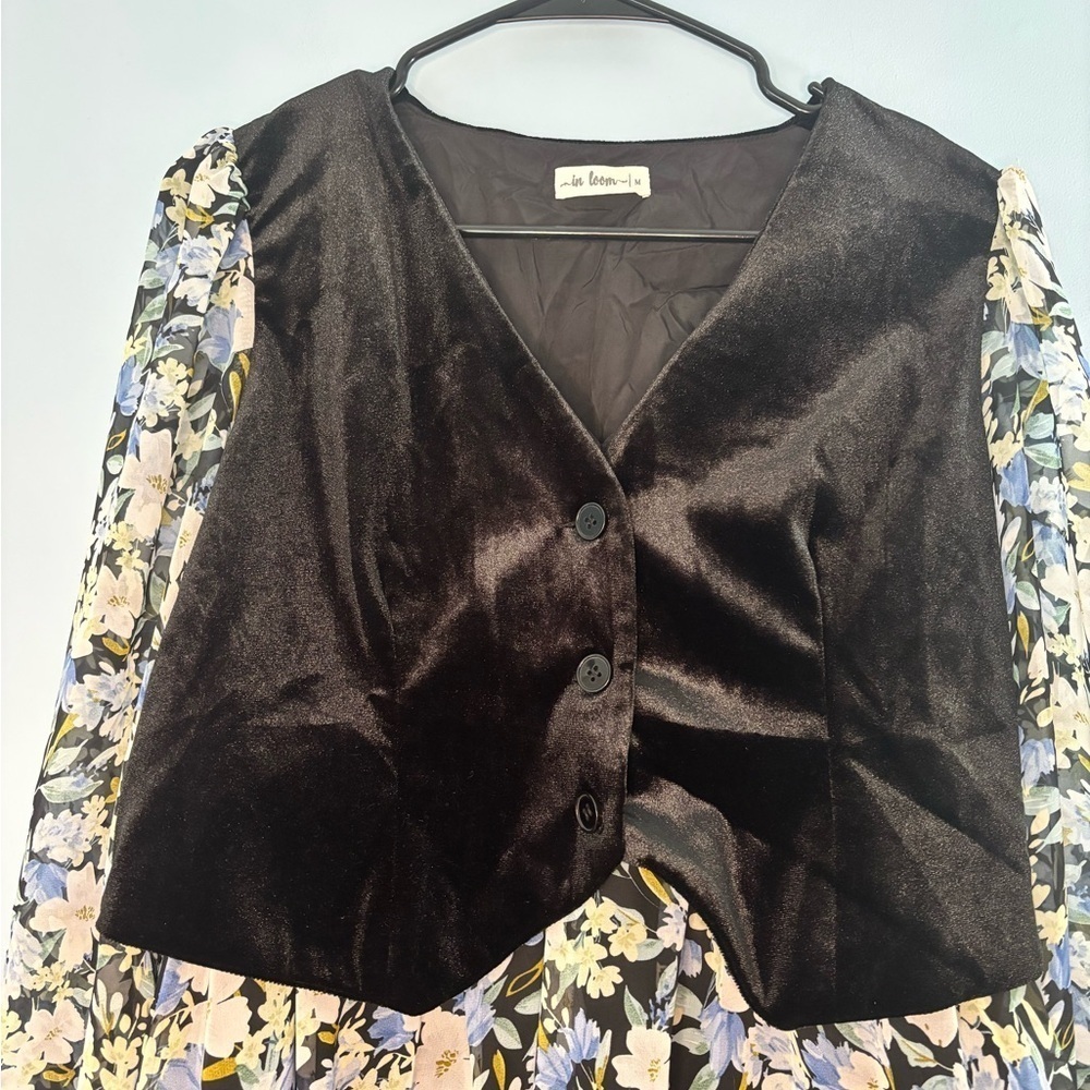 In Loom Women’s Dress Size Medium Floral Velvet Vest Cottagecore - Picture 4 of 8